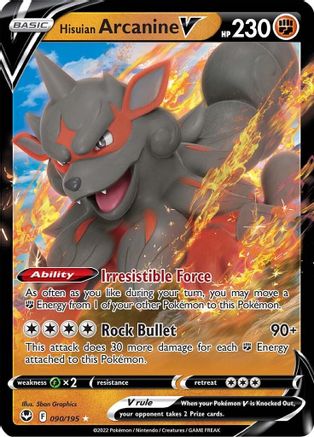 Hisuian Arcanine V 090  - Holofoil SWSH12 Silver Tempest - Ultra Rare