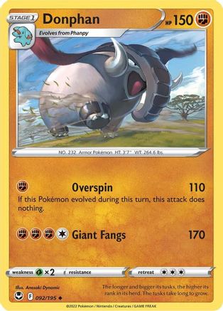 Donphan 092  - Reverse Holofoil SWSH12 Silver Tempest - Uncommon
