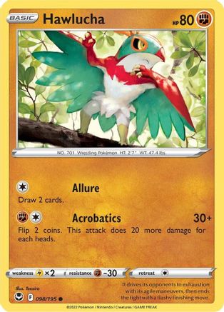 Hawlucha 098  - Reverse Holofoil SWSH12 Silver Tempest - Common