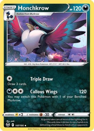 Honchkrow 107  - Reverse Holofoil SWSH12 Silver Tempest - Uncommon