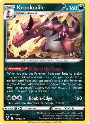 Krookodile 113  - Reverse Holofoil SWSH12 Silver Tempest - Holo Rare