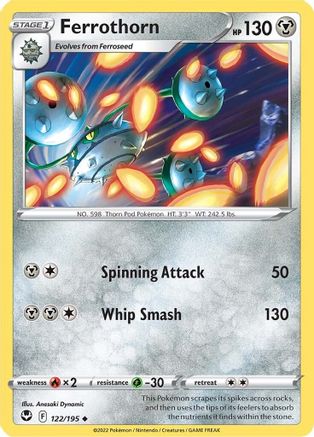 Ferrothorn 122  - Reverse Holofoil SWSH12 Silver Tempest - Uncommon