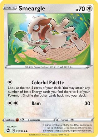 Smeargle 137  - Reverse Holofoil SWSH12 Silver Tempest - Common
