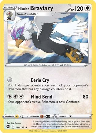 Hisuian Braviary 149  - Reverse Holofoil SWSH12 Silver Tempest - Rare