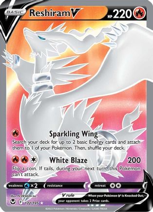 Reshiram V (Full Art) 172  - Holofoil SWSH12 Silver Tempest - Ultra Rare