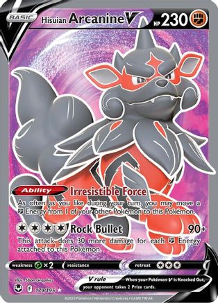 Hisuian Arcanine V (Full Art) 179  - Holofoil SWSH12 Silver Tempest - Ultra Rare
