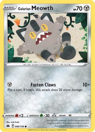 Galarian Meowth 084  - Reverse Holofoil SWSH Crown Zenith - Common