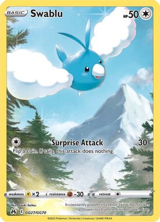 Swablu GG27  - Holofoil SWSH Crown Zenith Galarian Gallery - Ultra Rare