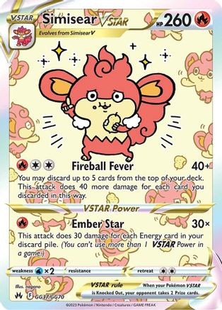 Simisear VSTAR GG37  - Holofoil SWSH Crown Zenith Galarian Gallery - Ultra Rare