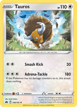 Tauros 106  SWSH Crown Zenith - Rare