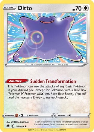 Ditto 107  - Reverse Holofoil SWSH Crown Zenith - Holo Rare