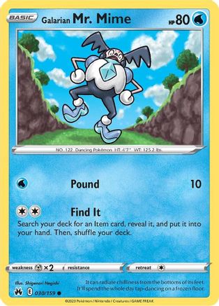Galarian Mr. Mime 030  - Reverse Holofoil SWSH Crown Zenith - Common