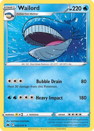 Wailord 032  - Reverse Holofoil SWSH Crown Zenith - Rare