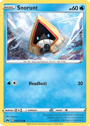 Snorunt 034  - Reverse Holofoil SWSH Crown Zenith - Common