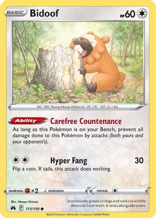 Bidoof 111  SWSH Crown Zenith - Common