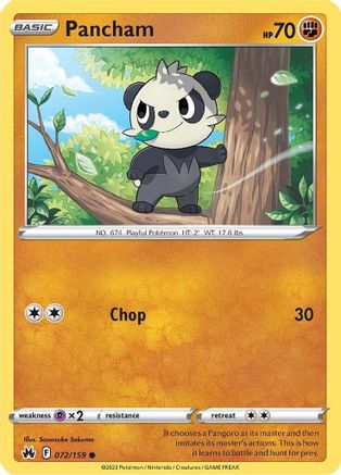Pancham 072  - Reverse Holofoil SWSH Crown Zenith - Common