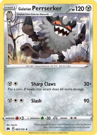 Galarian Perrserker 085  - Reverse Holofoil SWSH Crown Zenith - Rare