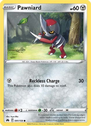 Pawniard (91) (91) 091  - Reverse Holofoil SWSH Crown Zenith - Common