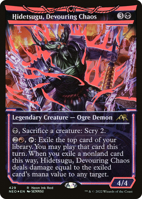 Hidetsugu, Devouring Chaos (Neon Red) (NEO-429) - Kamigawa: Neon Dynasty: (Showcase) Foil