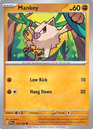 Mankey 106  - Reverse Holofoil SV02 Paldea Evolved - Common