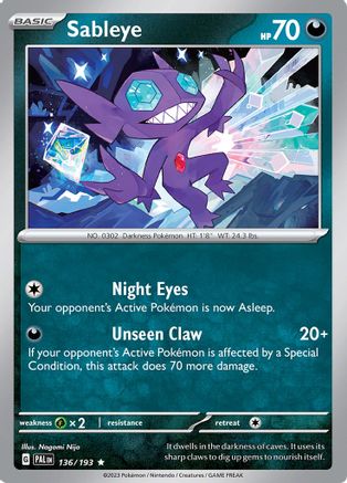 Sableye 136  - Reverse Holofoil SV02 Paldea Evolved - Rare