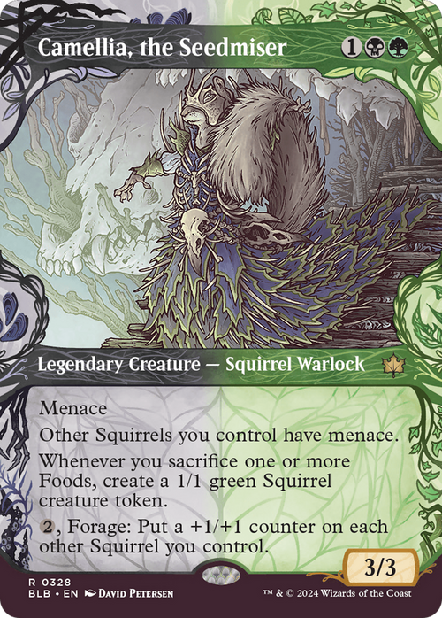 Camellia, the Seedmiser (Showcase) (BLB-328) - Bloomburrow: (Showcase) (Borderless) Foil