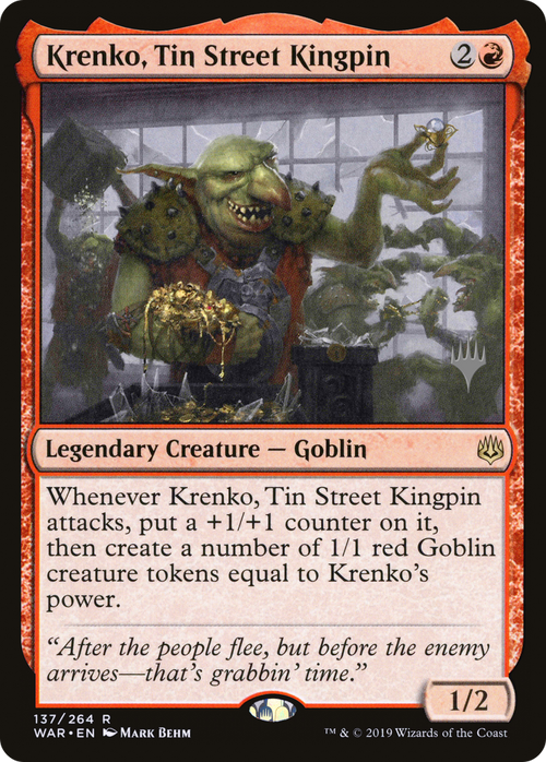 Krenko, Tin Street Kingpin (PPELD-137P) - War of the Spark Promos