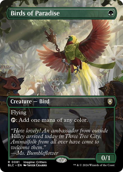 Birds of Paradise (Borderless) (BLC-081) - Bloomburrow Commander Foil
