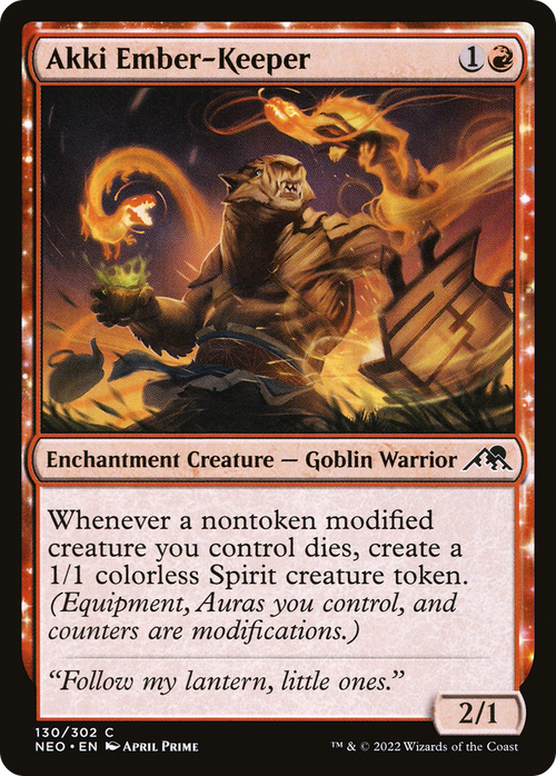 Akki Ember-Keeper (NEO-130) - Kamigawa: Neon Dynasty: (enchantment)