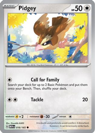 Pidgey 016  - Reverse Holofoil SV Scarlet & Violet 151 - Common