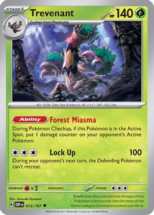 Trevenant 012  - Reverse Holofoil SV03 Obsidian Flames - Uncommon