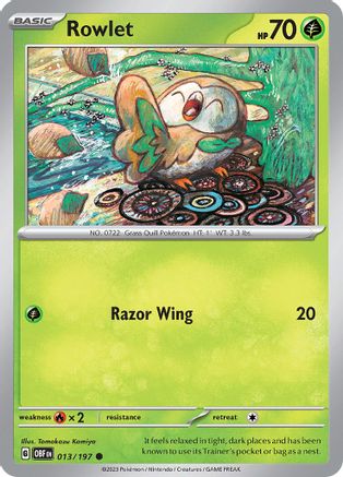 Rowlet 013  SV03 Obsidian Flames - Common