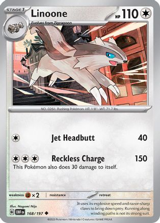 Linoone 168  - Reverse Holofoil SV03 Obsidian Flames - Uncommon