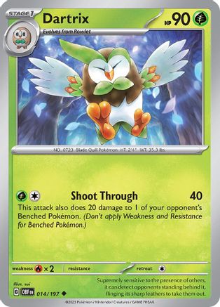 Dartrix 014  - Reverse Holofoil SV03 Obsidian Flames - Uncommon