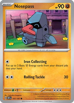 Nosepass 107  - Reverse Holofoil SV03 Obsidian Flames - Common