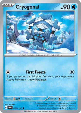Cryogonal 055  - Reverse Holofoil SV03 Obsidian Flames - Common