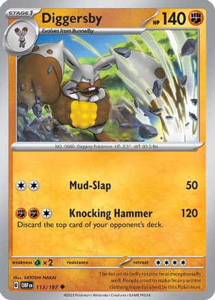 Diggersby 113  - Reverse Holofoil SV03 Obsidian Flames - Uncommon