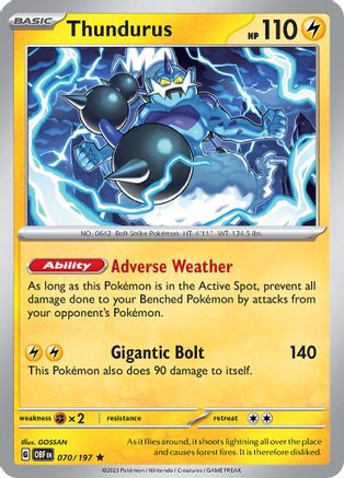 Thundurus 070  - Holofoil SV03 Obsidian Flames - Rare