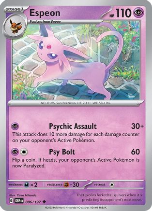 Espeon 086  - Reverse Holofoil SV03 Obsidian Flames - Uncommon