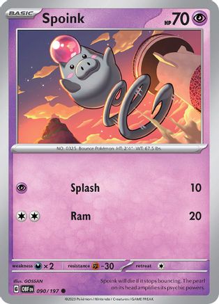 Spoink 090  - Reverse Holofoil SV03 Obsidian Flames - Common