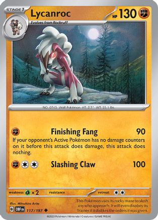 Lycanroc 117  - Reverse Holofoil SV03 Obsidian Flames - Uncommon