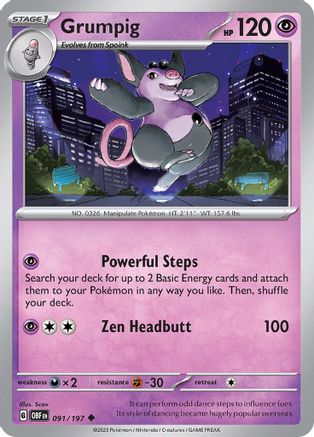 Grumpig 091  - Reverse Holofoil SV03 Obsidian Flames - Uncommon