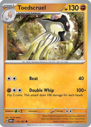 Toedscruel 119  - Reverse Holofoil SV03 Obsidian Flames - Uncommon
