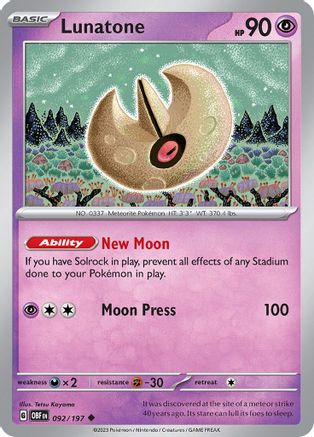 Lunatone 092  SV03 Obsidian Flames - Uncommon