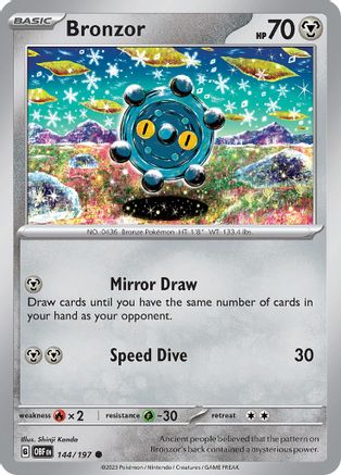 Bronzor 144  - Reverse Holofoil SV03 Obsidian Flames - Common