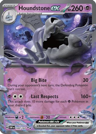 Houndstone ex 102  - Holofoil SV03 Obsidian Flames - Double Rare