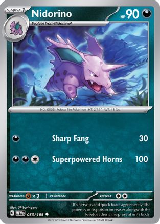 Nidorino 033  - Reverse Holofoil SV Scarlet & Violet 151 - Uncommon