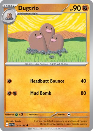 Dugtrio 051  - Reverse Holofoil SV Scarlet & Violet 151 - Uncommon