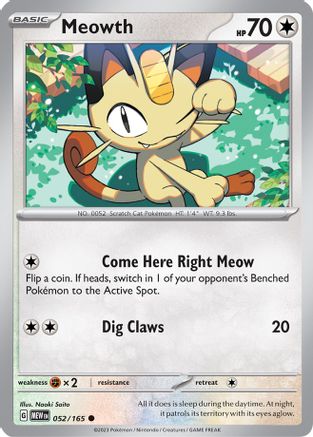 Meowth 052  - Reverse Holofoil SV Scarlet & Violet 151 - Common