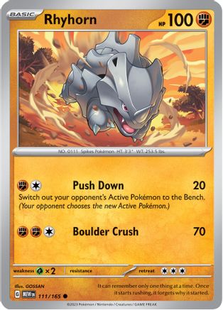 Rhyhorn 111  - Reverse Holofoil SV Scarlet & Violet 151 - Common